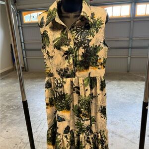 Green Pleated Buttoned Sundress